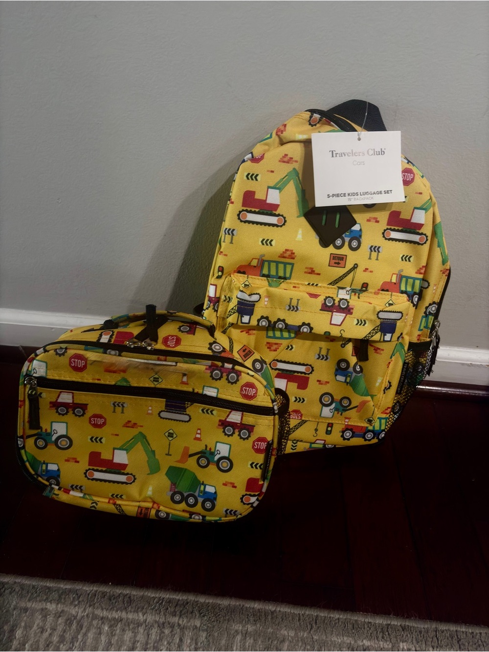 Yellow Kids Backpack and Lunch Bag Set - Construction Print